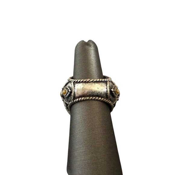 Lucky Brand Statement Ring Size 7 Silver Tone Faux Stones Intricate Design - Picture 11 of 13